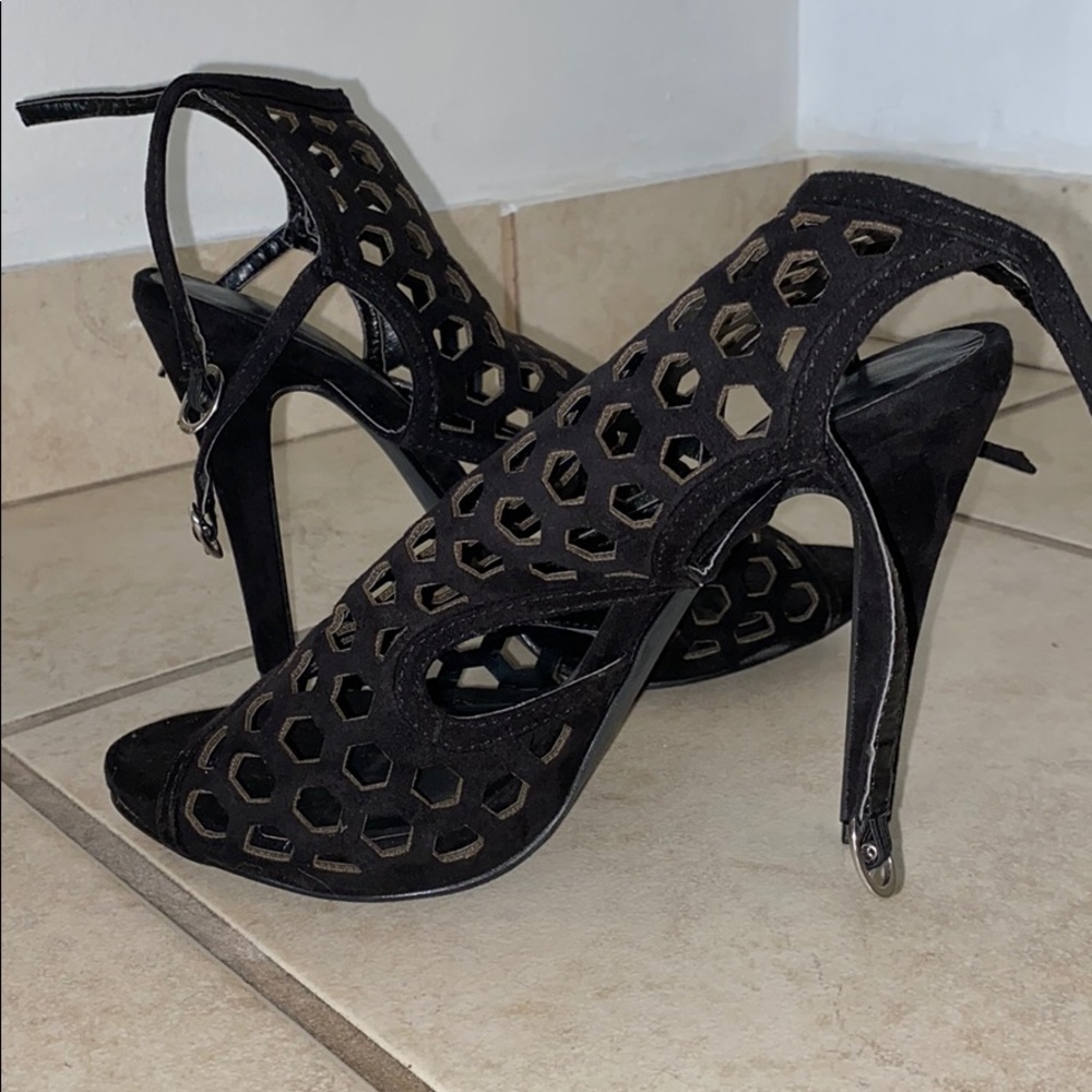 Black Faux Suede Heels